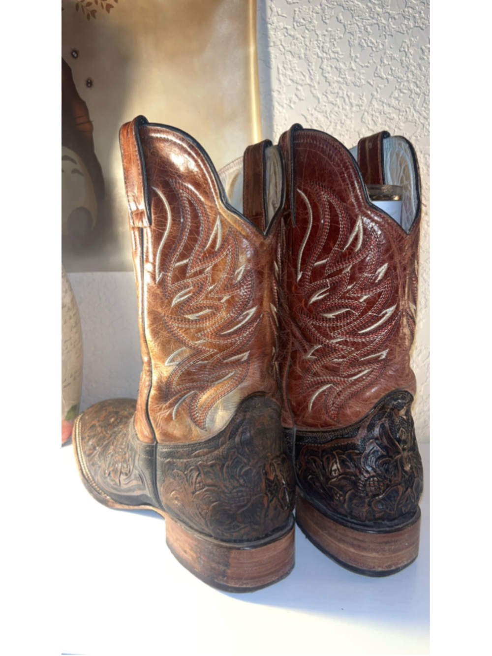 Men's R Watson Western Cowboy Boots Size 8.5 Brown and Black Leather